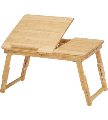 Laptop Desk, Folding Lap Tray, Bamboo Bed Desk with Tilting Top, Small Drawer, for Home Office, Bedroom, Natural ULLD01N