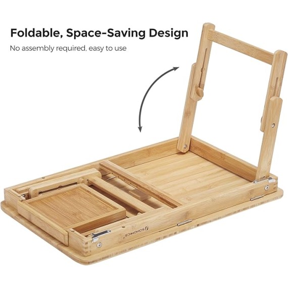 Laptop Desk, Folding Lap Tray, Bamboo Bed Desk with Tilting Top, Small Drawer, for Home Office, Bedroom, Natural ULLD01N