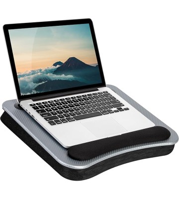 LAPGEAR Memory Foam Lap Desk with Wrist Rest and Media Slot - Medium - Silver Carbon - Fits up to 15.6 Inch Laptops and Most Tablet Devices - Style No. 91335