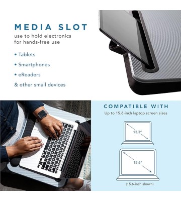 LAPGEAR Memory Foam Lap Desk with Wrist Rest and Media Slot - Medium - Silver Carbon - Fits up to 15.6 Inch Laptops and Most Tablet Devices - Style No. 91335