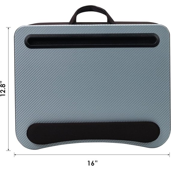 LAPGEAR Memory Foam Lap Desk with Wrist Rest and Media Slot - Medium - Silver Carbon - Fits up to 15.6 Inch Laptops and Most Tablet Devices - Style No. 91335