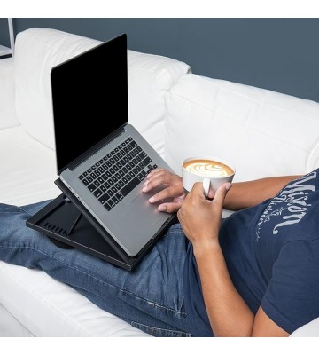 Lap Desk Laptop Stand, Bed Tray, Collapsible, Cushion, Portable, Dorm, Plastic, 14.75"L x 11"W x 7.3"H, Black