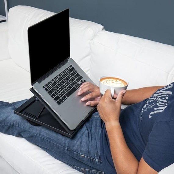 Lap Desk Laptop Stand, Bed Tray, Collapsible, Cushion, Portable, Dorm, Plastic, 14.75"L x 11"W x 7.3"H, Black