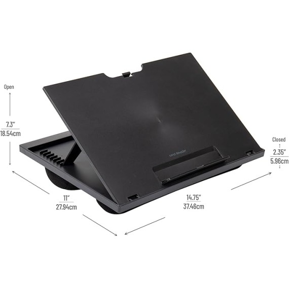 Lap Desk Laptop Stand, Bed Tray, Collapsible, Cushion, Portable, Dorm, Plastic, 14.75"L x 11"W x 7.3"H, Black
