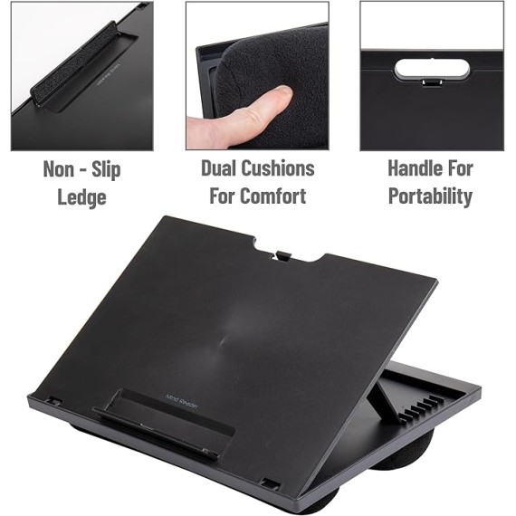 Lap Desk Laptop Stand, Bed Tray, Collapsible, Cushion, Portable, Dorm, Plastic, 14.75"L x 11"W x 7.3"H, Black