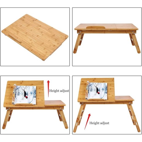 Laptop Desk  Bamboo Bed Tray Adjustable Foldable Desk Bed Serving w' Tilting Drawer