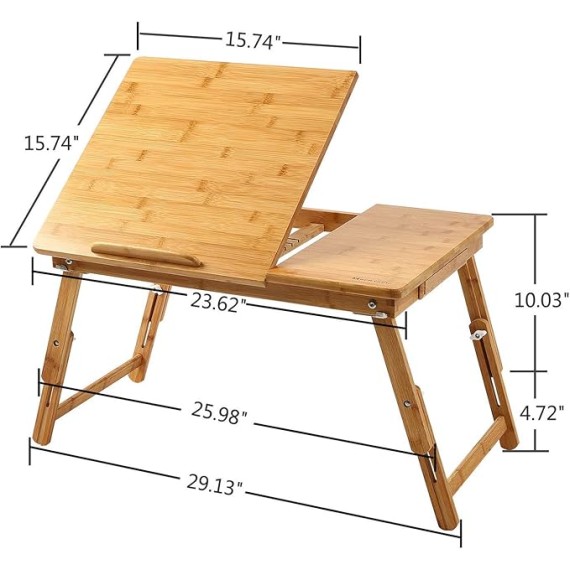 Laptop Desk  Bamboo Bed Tray Adjustable Foldable Desk Bed Serving w' Tilting Drawer