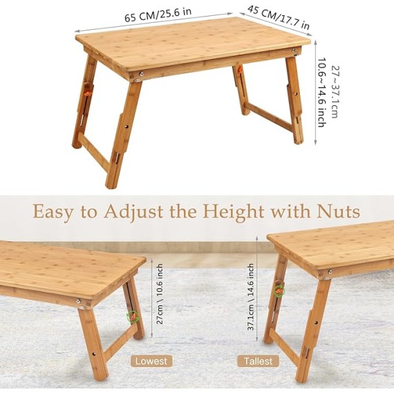 Large Size Laptop Tray Desk  25.6x17.7in Bamboo Floor Desk Low Table Bed Tray Table,Foldable Adjustable Study Writing Gaming Breakfast Serving Floor Table Support 18in Laptop w' 4 Leg Lock