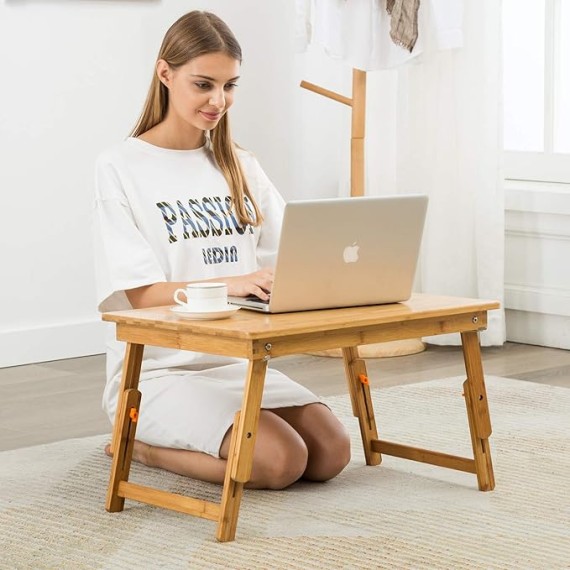 Large Size Laptop Tray Desk  25.6x17.7in Bamboo Floor Desk Low Table Bed Tray Table,Foldable Adjustable Study Writing Gaming Breakfast Serving Floor Table Support 18in Laptop w' 4 Leg Lock