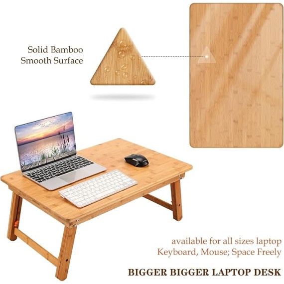 Large Size Laptop Tray Desk  25.6x17.7in Bamboo Floor Desk Low Table Bed Tray Table,Foldable Adjustable Study Writing Gaming Breakfast Serving Floor Table Support 18in Laptop w' 4 Leg Lock