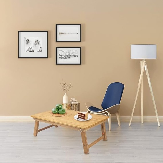 Large Size Laptop Tray Desk  25.6x17.7in Bamboo Floor Desk Low Table Bed Tray Table,Foldable Adjustable Study Writing Gaming Breakfast Serving Floor Table Support 18in Laptop w' 4 Leg Lock