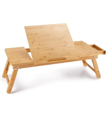 Laptop Desk  Bamboo Laptop Table Adjustable Lap Tray Bed Serving Tray Breakfast Table Foldable Coffee Tea Table 5 Tilting Top Angles 4 Latches Large Size 27.95" x 13.8"