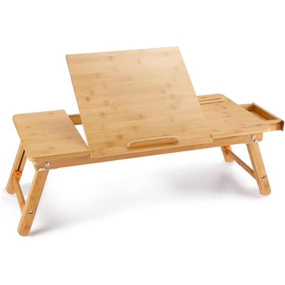 Laptop Desk  Bamboo Laptop Table Adjustable Lap Tray Bed Serving Tray Breakfast Table Foldable Coffee Tea Table 5 Tilting Top Angles 4 Latches Large Size 27.95" x 13.8"