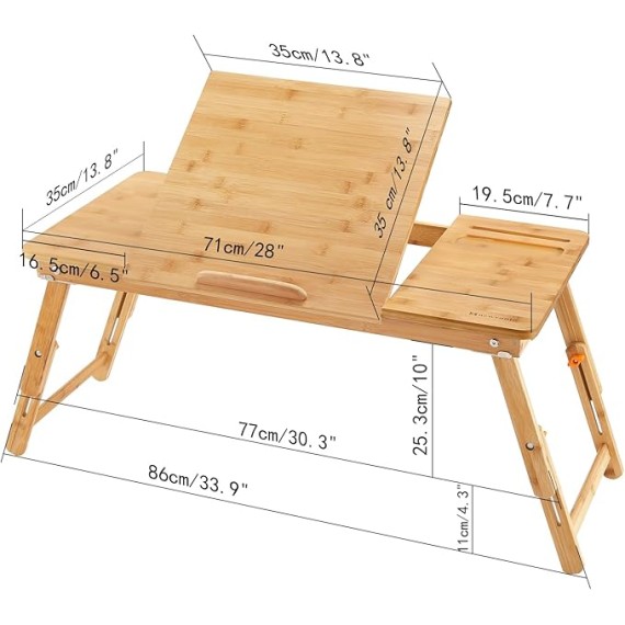 Laptop Desk  Bamboo Laptop Table Adjustable Lap Tray Bed Serving Tray Breakfast Table Foldable Coffee Tea Table 5 Tilting Top Angles 4 Latches Large Size 27.95" x 13.8"