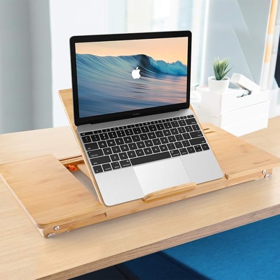 Laptop Desk  Bamboo Laptop Table Adjustable Lap Tray Bed Serving Tray Breakfast Table Foldable Coffee Tea Table 5 Tilting Top Angles 4 Latches Large Size 27.95" x 13.8"