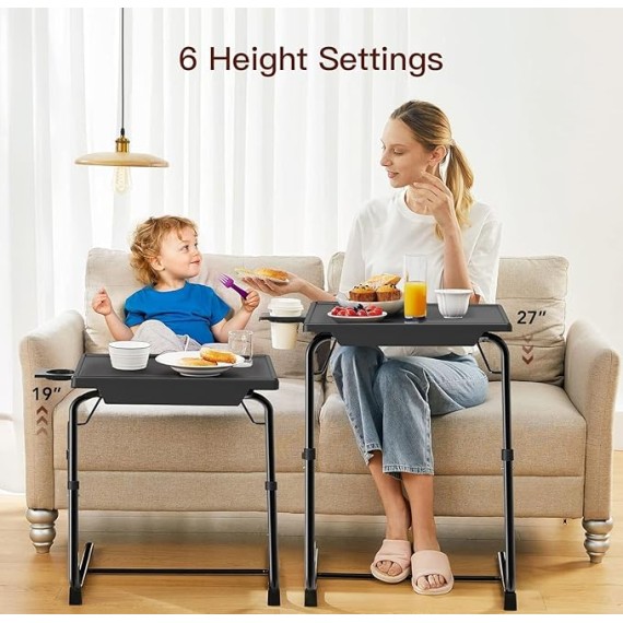 Adjustable TV Tray Table - TV Dinner Tray on Bed & Sofa, Comfortable Folding Table with 6 Height & 3 Tilt Angle Adjustments (Black)