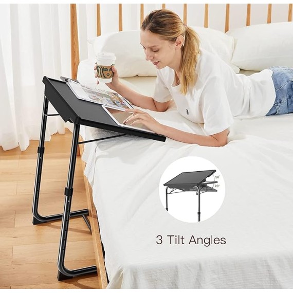 Adjustable TV Tray Table - TV Dinner Tray on Bed & Sofa, Comfortable Folding Table with 6 Height & 3 Tilt Angle Adjustments (Black)