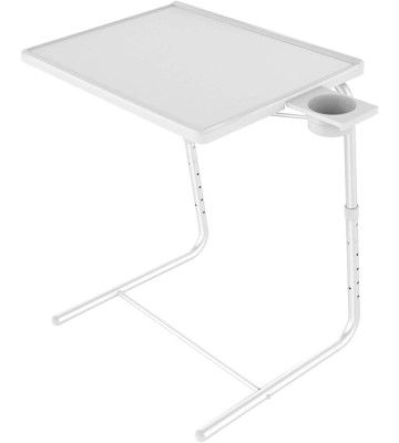 Adjustable TV Tray Table - TV Dinner Tray on Bed & Sofa, Comfortable Folding Table with 6 Height & 3 Tilt Angle Adjustments (White)