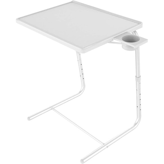 Adjustable TV Tray Table - TV Dinner Tray on Bed & Sofa, Comfortable Folding Table with 6 Height & 3 Tilt Angle Adjustments (White)