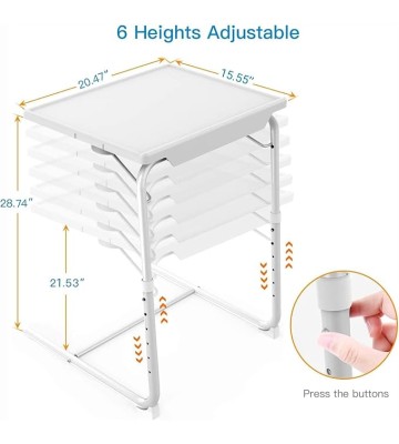 Adjustable TV Tray Table - TV Dinner Tray on Bed & Sofa, Comfortable Folding Table with 6 Height & 3 Tilt Angle Adjustments (White)