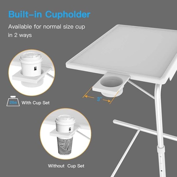 Adjustable TV Tray Table - TV Dinner Tray on Bed & Sofa, Comfortable Folding Table with 6 Height & 3 Tilt Angle Adjustments (White)