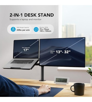 Laptop Monitor Mount, Single Monitor Desk Mount Holds 13-32 inch Computer Screen, Laptop Notebook Desk Mount Stand Fits Up to 17 inch, Fully Adjustable Weight Up to 22 lbs