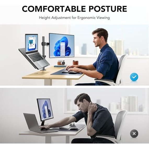 Laptop Monitor Mount, Single Monitor Desk Mount Holds 13-32 inch Computer Screen, Laptop Notebook Desk Mount Stand Fits Up to 17 inch, Fully Adjustable Weight Up to 22 lbs