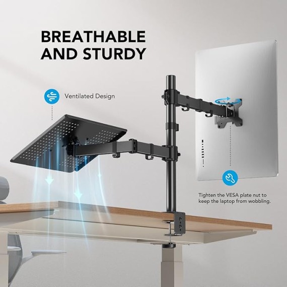 Laptop Monitor Mount, Single Monitor Desk Mount Holds 13-32 inch Computer Screen, Laptop Notebook Desk Mount Stand Fits Up to 17 inch, Fully Adjustable Weight Up to 22 lbs
