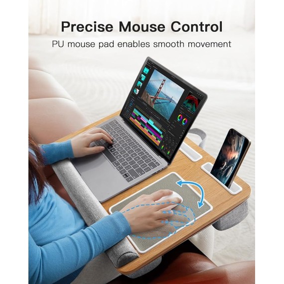Lap Desk - Fits up to 17 inches Laptop Desk, Built in Mouse Pad & Wrist Pad for Notebook, Laptop, Tablet, Laptop Stand with Tablet, Pen & Phone Holder (Wood Grain)