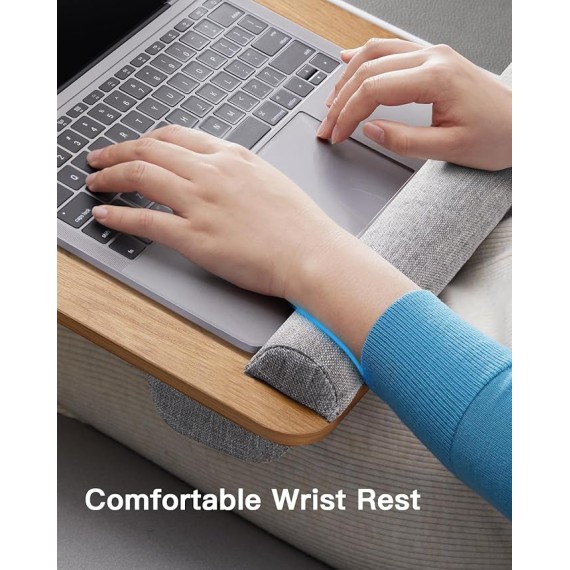 Lap Desk - Fits up to 17 inches Laptop Desk, Built in Mouse Pad & Wrist Pad for Notebook, Laptop, Tablet, Laptop Stand with Tablet, Pen & Phone Holder (Wood Grain)