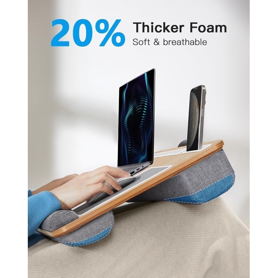 Lap Desk - Fits up to 17 inches Laptop Desk, Built in Mouse Pad & Wrist Pad for Notebook, Laptop, Tablet, Laptop Stand with Tablet, Pen & Phone Holder (Wood Grain)