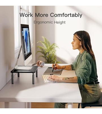 Monitor Stand, Monitor Stand Riser 3 Height Adjustable, Monitor Riser with Airflow Vents, Laptop Stand for Desk, Laptop Riser, Desk Organizer for Monitor, 15.6" Laptop, PC, Printer