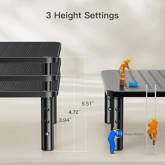 Monitor Stand, Monitor Stand Riser 3 Height Adjustable, Monitor Riser with Airflow Vents, Laptop Stand for Desk, Laptop Riser, Desk Organizer for Monitor, 15.6" Laptop, PC, Printer