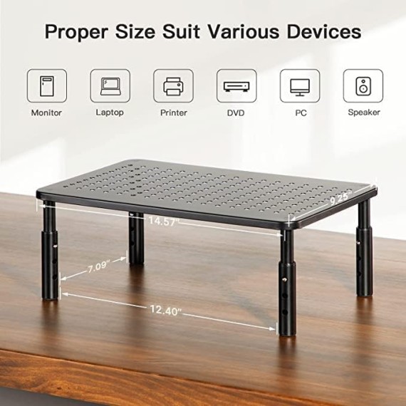 Monitor Stand, Monitor Stand Riser 3 Height Adjustable, Monitor Riser with Airflow Vents, Laptop Stand for Desk, Laptop Riser, Desk Organizer for Monitor, 15.6" Laptop, PC, Printer