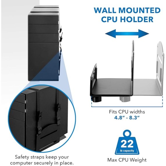 Wall Mount Workstation with Dual Monitor Mount, Keyboard Tray and CPU Holder, Height Adjustable Full Motion Arms, Fits Two 32 Inch Computer Screens
