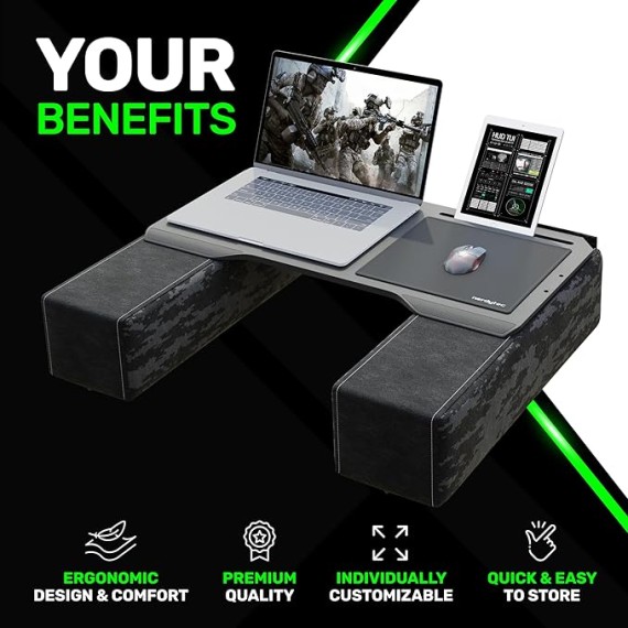 CYBOT - Premium Ergonomic Lap Desk for Notebooks - Sustainable Bamboo Construction - Kevlar Cushion Front - Ventilated Design - Fits Up to 17-Inch Laptops