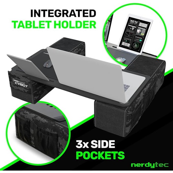 CYBOT - Premium Ergonomic Lap Desk for Notebooks - Sustainable Bamboo Construction - Kevlar Cushion Front - Ventilated Design - Fits Up to 17-Inch Laptops