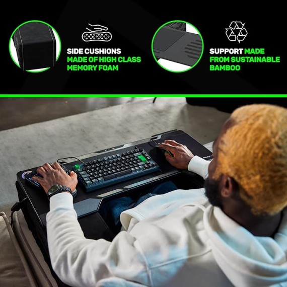 CYBOT - Premium Ergonomic Lap Desk for Notebooks - Sustainable Bamboo Construction - Kevlar Cushion Front - Ventilated Design - Fits Up to 17-Inch Laptops