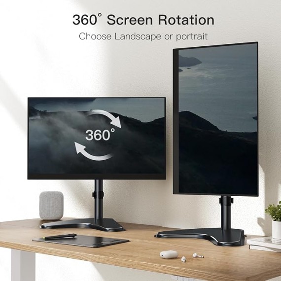 Single Monitor Stand, Free Standing Monitor Desk Stand for 13 to 32" Computer, Height Adjustable Monitor Mount Full Motion Swivel VESA 75x75mm/100x100mm Heavy Duty Steel Base up to 17.6 lbs