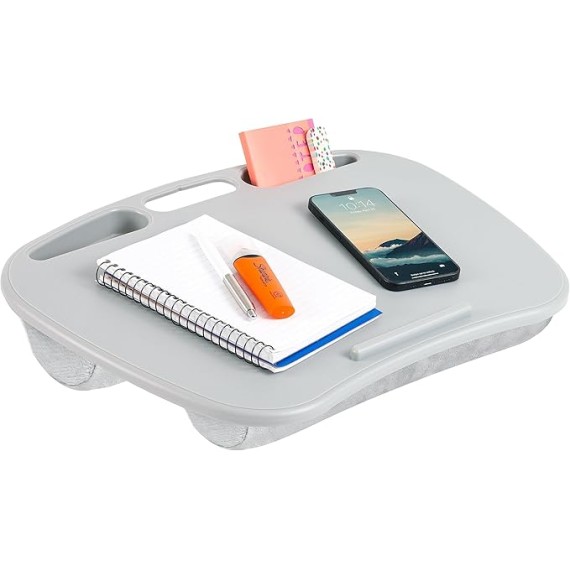 LAPGEAR MyDesk Lap Desk with Device Ledge and Phone Holder - Cool Gray - Fits up to 15.6 Inch Laptops - Style No. 44435