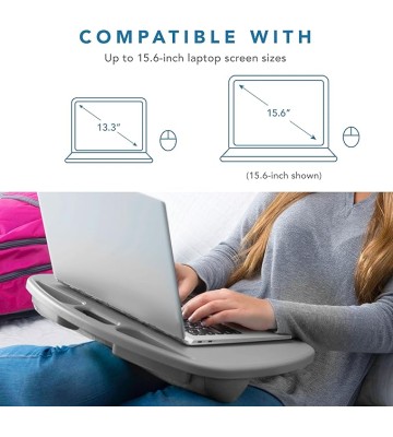 LAPGEAR MyDesk Lap Desk with Device Ledge and Phone Holder - Cool Gray - Fits up to 15.6 Inch Laptops - Style No. 44435