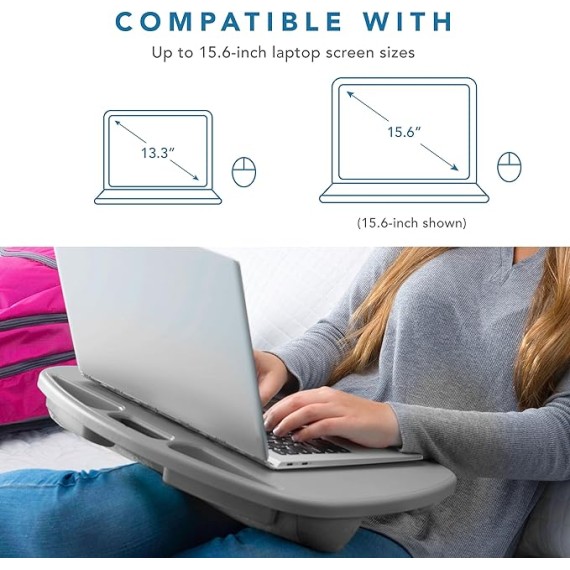 LAPGEAR MyDesk Lap Desk with Device Ledge and Phone Holder - Cool Gray - Fits up to 15.6 Inch Laptops - Style No. 44435