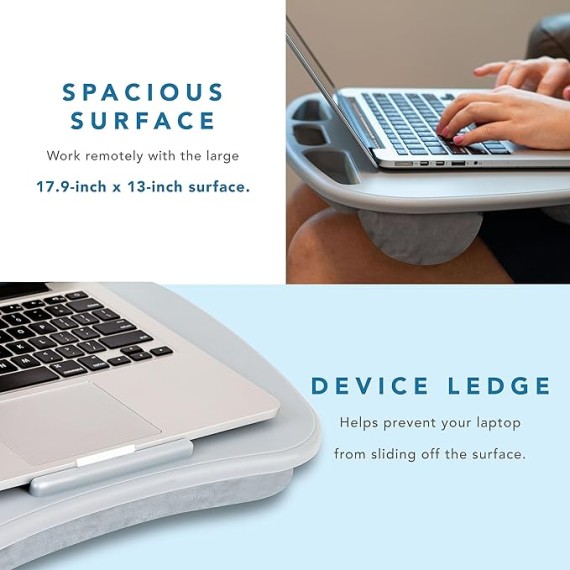 LAPGEAR MyDesk Lap Desk with Device Ledge and Phone Holder - Cool Gray - Fits up to 15.6 Inch Laptops - Style No. 44435