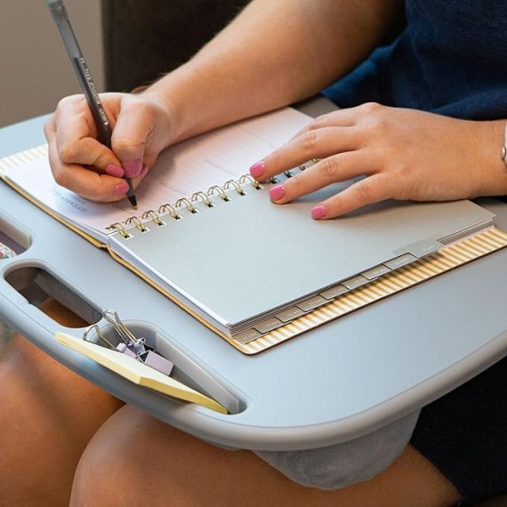 LAPGEAR MyDesk Lap Desk with Device Ledge and Phone Holder - Cool Gray - Fits up to 15.6 Inch Laptops - Style No. 44435