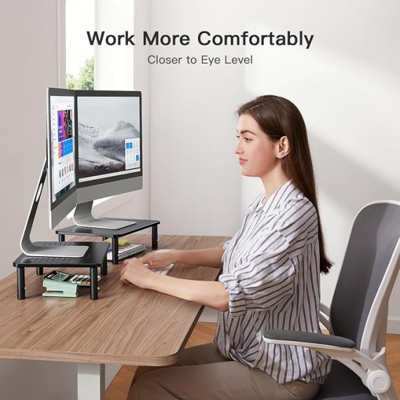 Monitor Stand for Desk, Computer Monitor Stand Height Adjustable, Monitor Riser for 2 Monitors, Laptop Stand for Desk, 2 Pack, Black