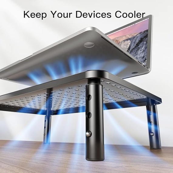 Monitor Stand for Desk, Computer Monitor Stand Height Adjustable, Monitor Riser for 2 Monitors, Laptop Stand for Desk, 2 Pack, Black