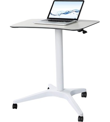 Mobile Standing Desk,Pneumatic Height Adjustable Laptop Desk, Mobile Laptop Desk with Wheels, Height Adjustable from 29.5'' to 47'',White