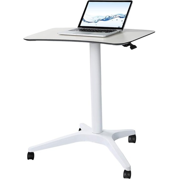 Mobile Standing Desk,Pneumatic Height Adjustable Laptop Desk, Mobile Laptop Desk with Wheels, Height Adjustable from 29.5'' to 47'',White