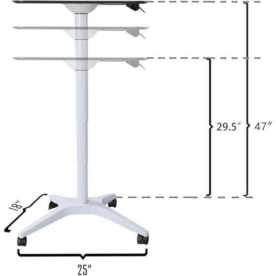 Mobile Standing Desk,Pneumatic Height Adjustable Laptop Desk, Mobile Laptop Desk with Wheels, Height Adjustable from 29.5'' to 47'',White