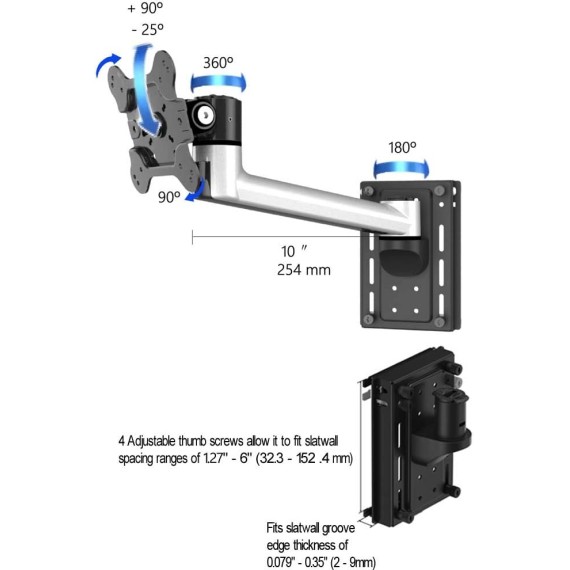 Slat Wall Single Swivel Supreme Monitor Mount